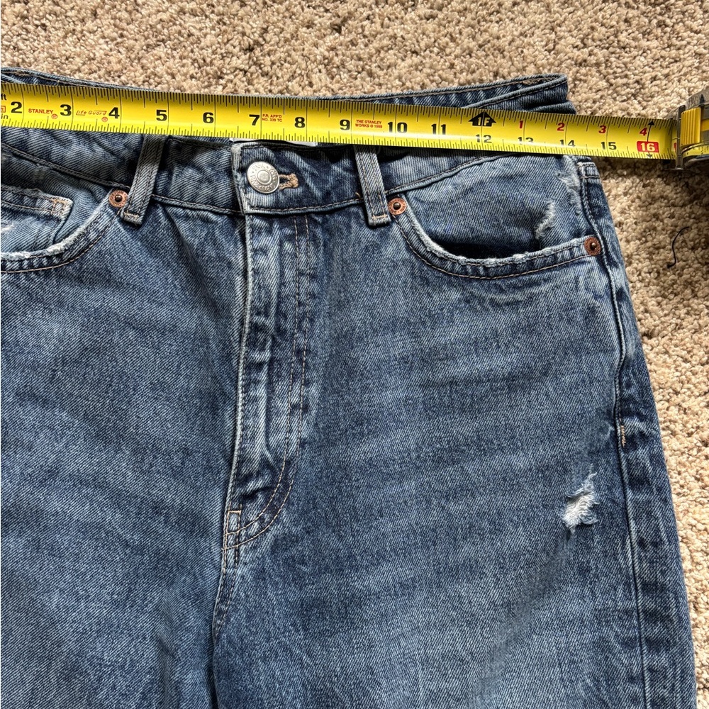 Zara Jeans Womens Blue Denim Cotton High Rise Distressed Straight Leg Size 6 - Picture 5 of 9